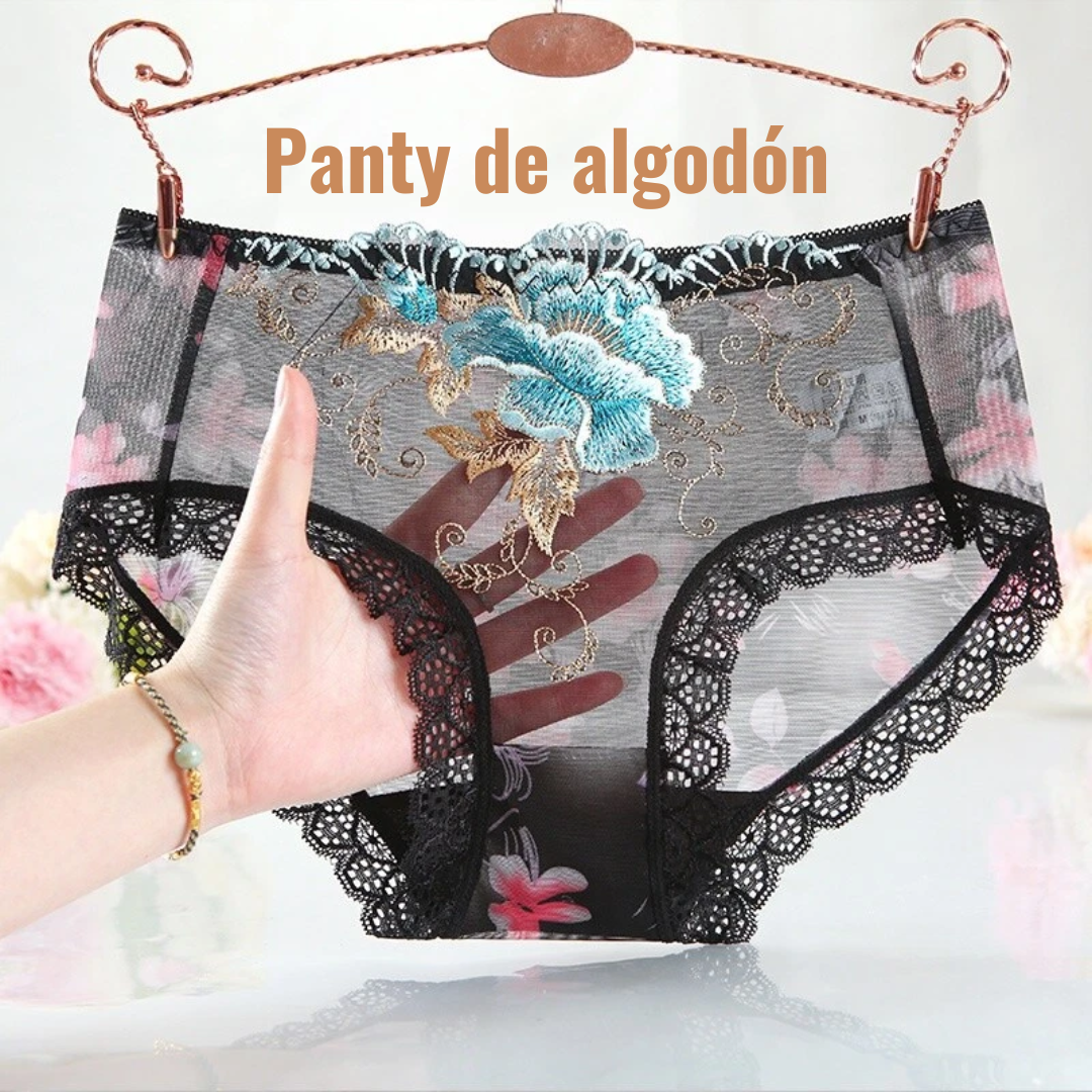 Panty de Algodón Antibacterial con Bordado de Encaje X4