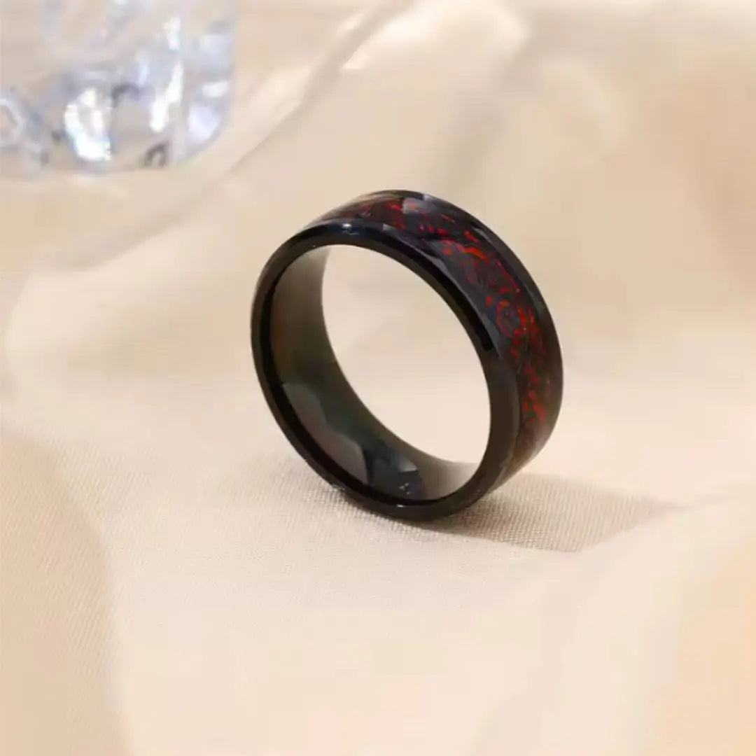 Anillo de Tungsteno Rojo Inspiración Vikinga