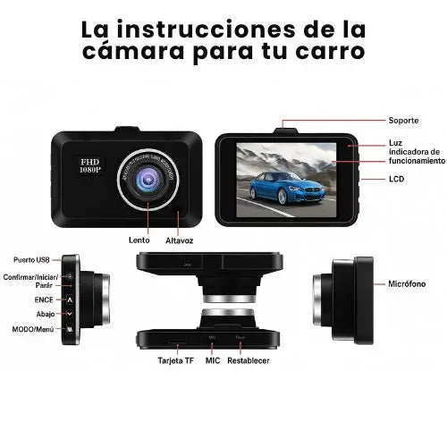 Cámara HD para Carro- Graba de Día y Noche