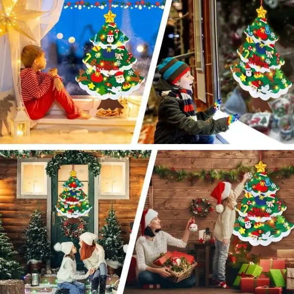 Árbol navideño de fieltro con luces LED – 32 piezas decorativas