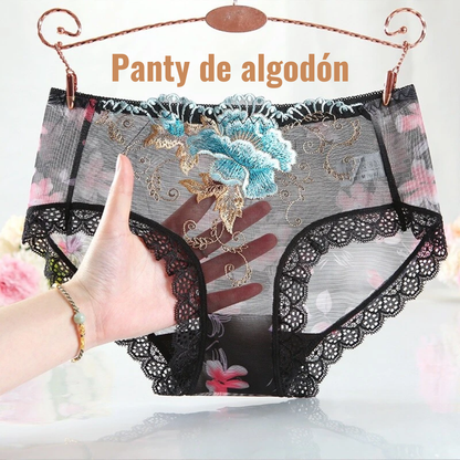 Panty de Algodón Antibacterial con Bordado de Encaje X4