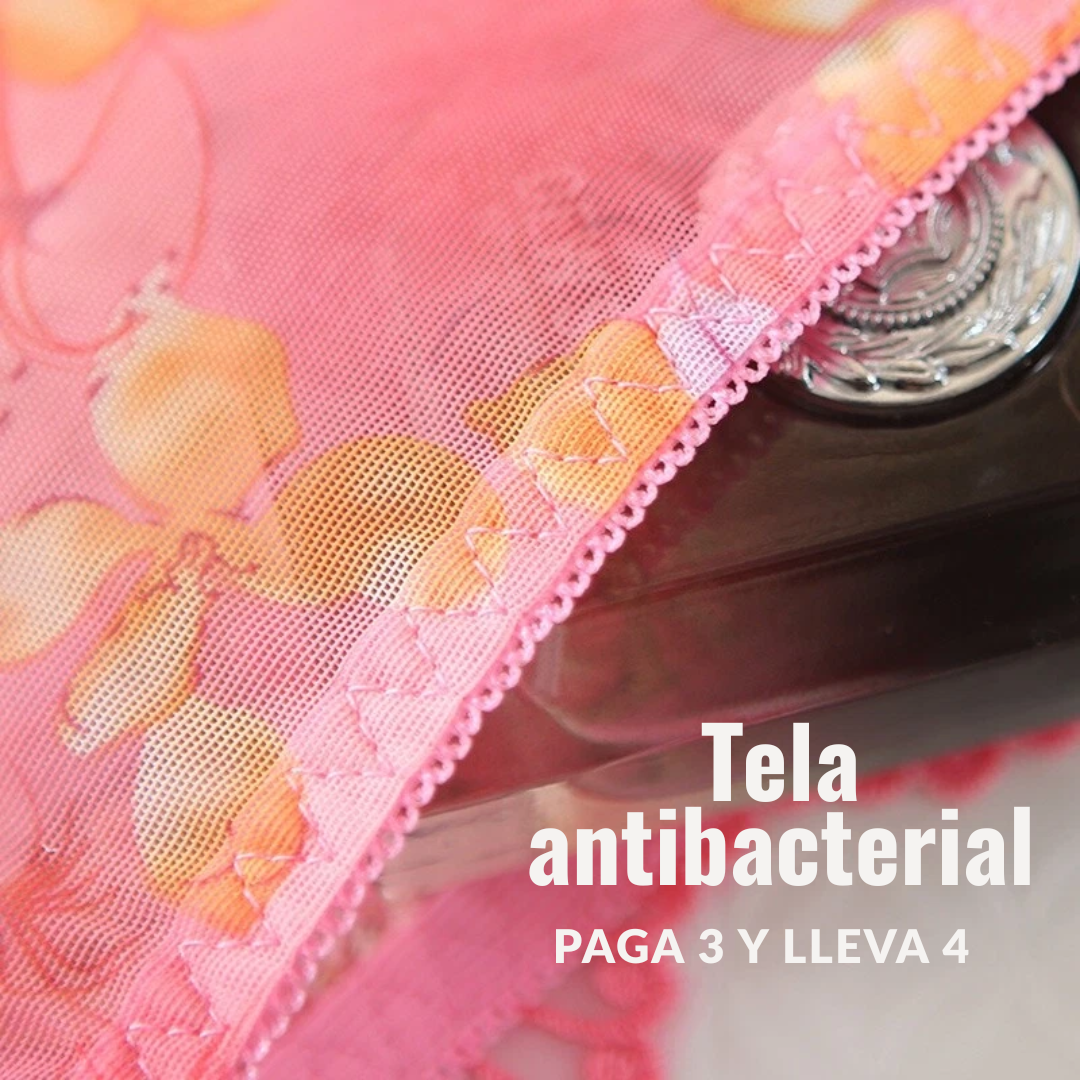 Panty de Algodón Antibacterial con Bordado de Encaje X4