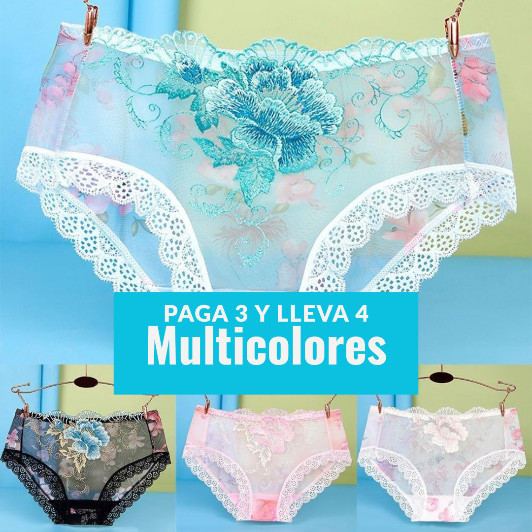 Panty de Algodón Antibacterial con Bordado de Encaje X4