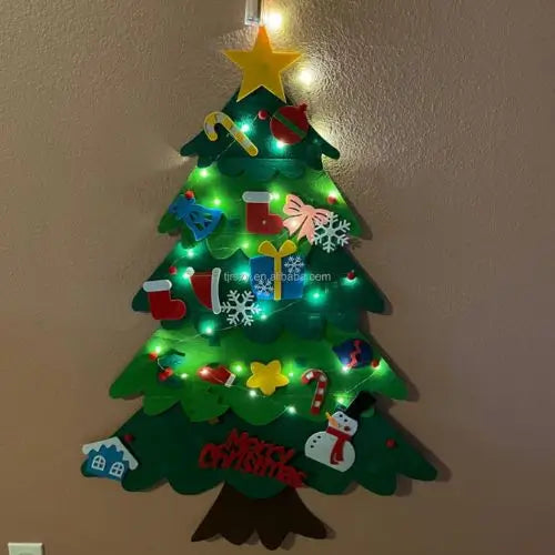 Árbol navideño de fieltro con luces LED – 32 piezas decorativas