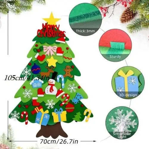 Árbol navideño de fieltro con luces LED – 32 piezas decorativas