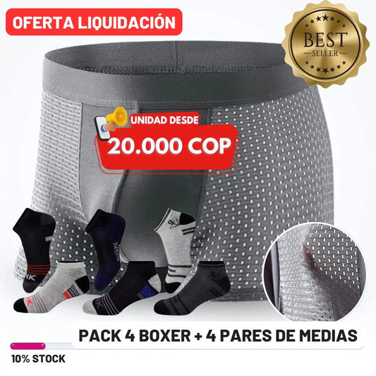 4 Boxers Fibra de Bamboo + 4 Pares de Medias