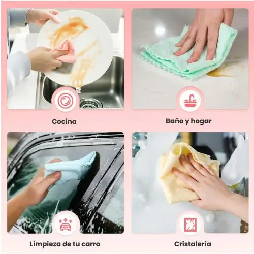 Paños de limpieza de microfibra en rollo (Rollo de 20), 30 x 30 cm, ultra absorbentes y reutilizables