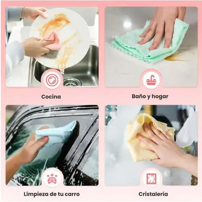 Paños de limpieza de microfibra en rollo (Rollo de 20), 30 x 30 cm, ultra absorbentes y reutilizables