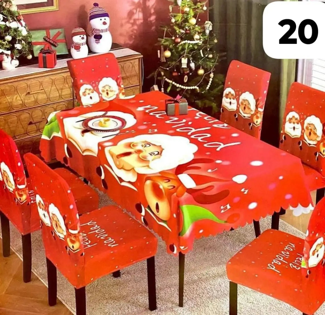 Set Navidad BrilloFest: 1 Mantel Lavable + 6 Forros Decorativos