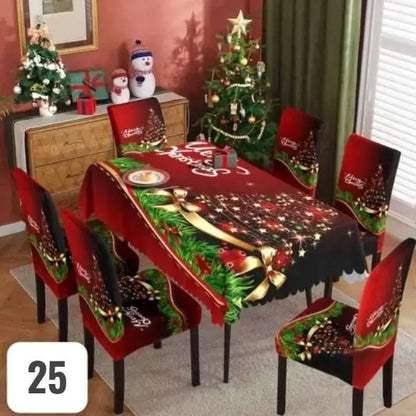 Set Navidad BrilloFest: 1 Mantel Lavable + 6 Forros Decorativos