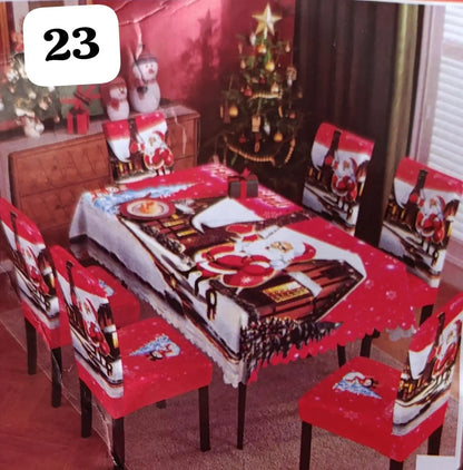 Set Navidad BrilloFest: 1 Mantel Lavable + 6 Forros Decorativos