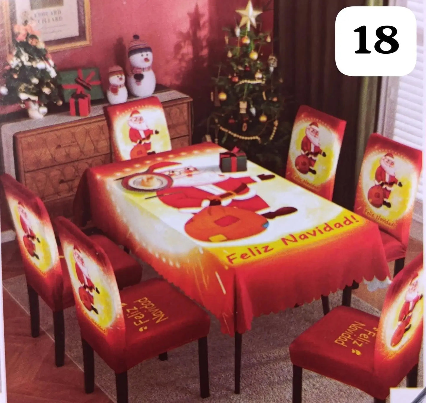 Set Navidad BrilloFest: 1 Mantel Lavable + 6 Forros Decorativos