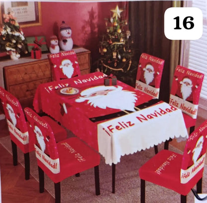 Set Navidad BrilloFest: 1 Mantel Lavable + 6 Forros Decorativos