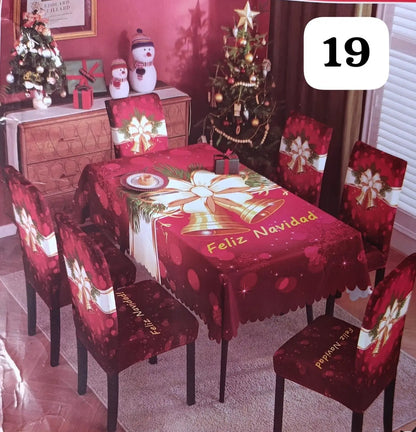 Set Navidad BrilloFest: 1 Mantel Lavable + 6 Forros Decorativos