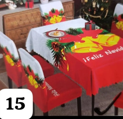 Set Navidad BrilloFest: 1 Mantel Lavable + 6 Forros Decorativos