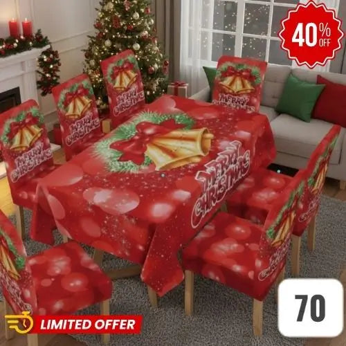 Set Navidad BrilloFest: 1 Mantel Lavable + 6 Forros Decorativos