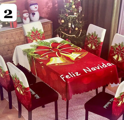 Set Navidad BrilloFest: 1 Mantel Lavable + 6 Forros Decorativos