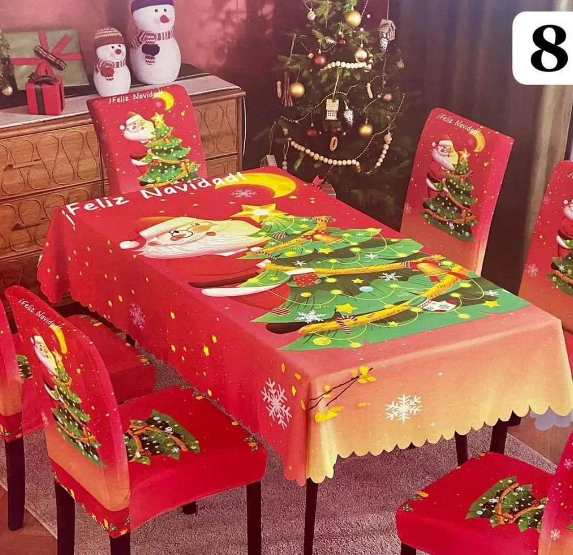 Set Navidad BrilloFest: 1 Mantel Lavable + 6 Forros Decorativos