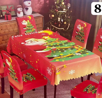Set Navidad BrilloFest: 1 Mantel Lavable + 6 Forros Decorativos