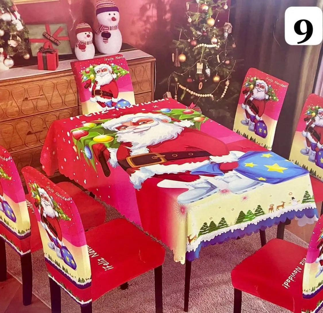 Set Navidad BrilloFest: 1 Mantel Lavable + 6 Forros Decorativos