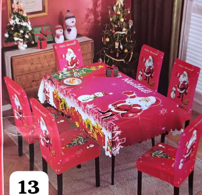 Set Navidad BrilloFest: 1 Mantel Lavable + 6 Forros Decorativos