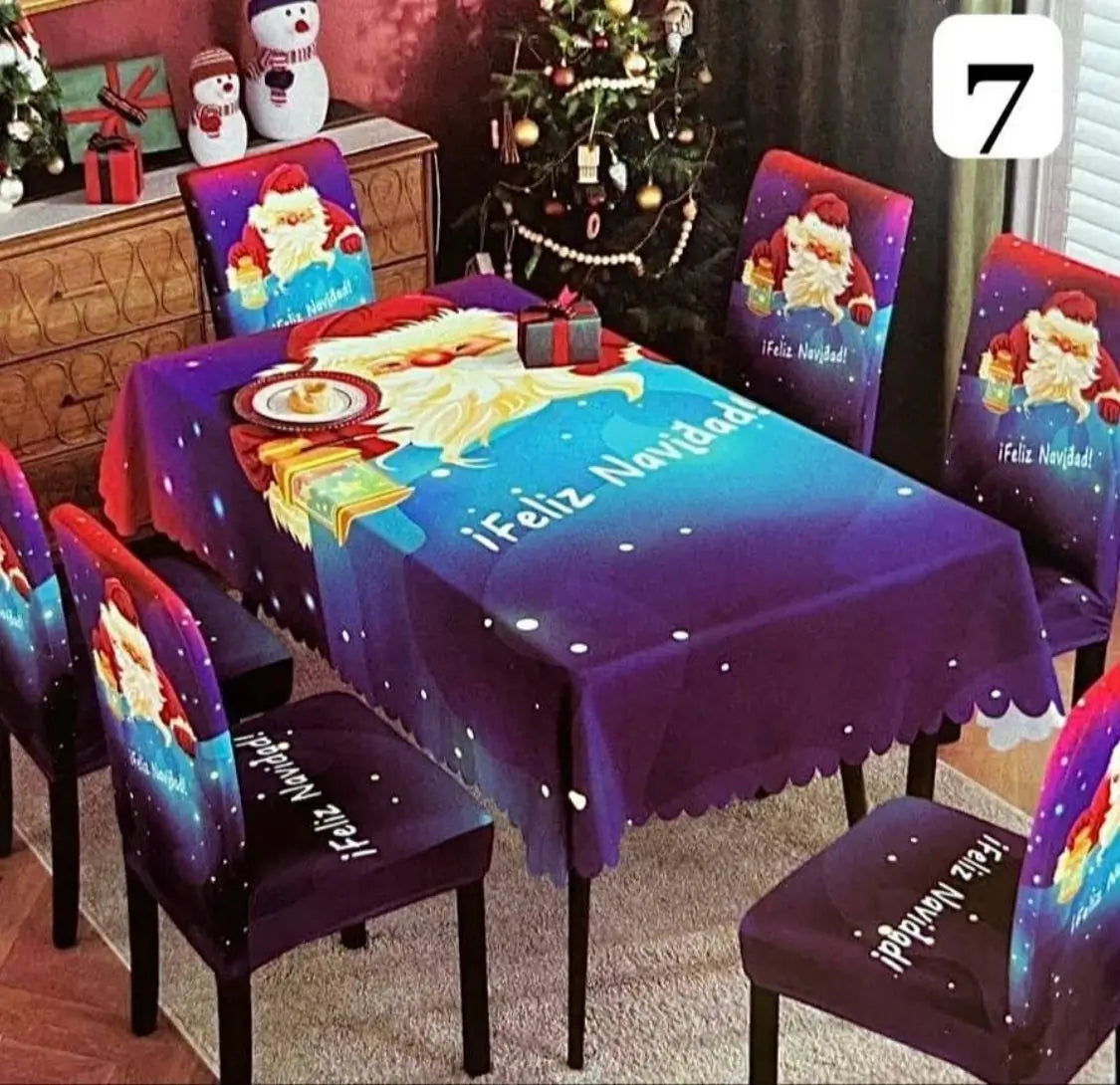 Set Navidad BrilloFest: 1 Mantel Lavable + 6 Forros Decorativos