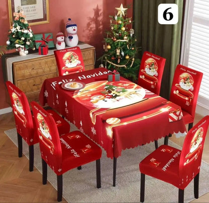 Set Navidad BrilloFest: 1 Mantel Lavable + 6 Forros Decorativos