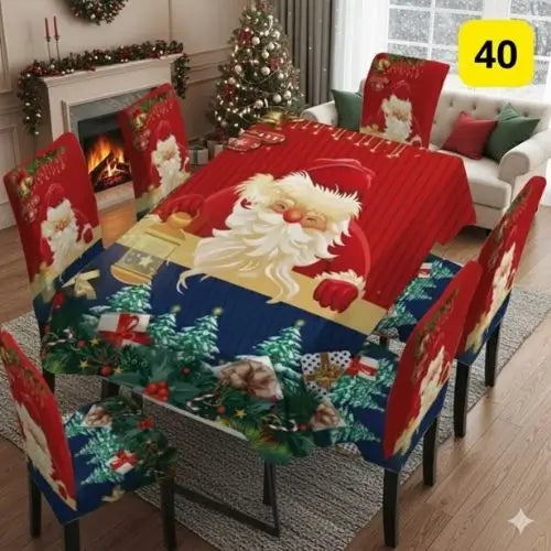 Set Navidad BrilloFest: 1 Mantel Lavable + 6 Forros Decorativos