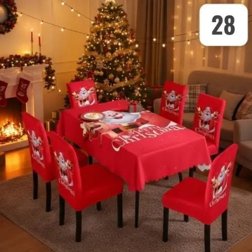 Set Navidad BrilloFest: 1 Mantel Lavable + 6 Forros Decorativos
