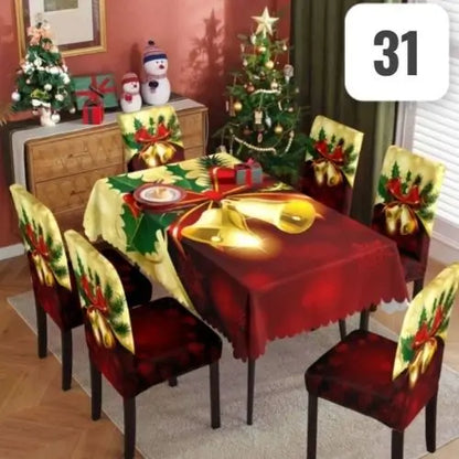 Set Navidad BrilloFest: 1 Mantel Lavable + 6 Forros Decorativos