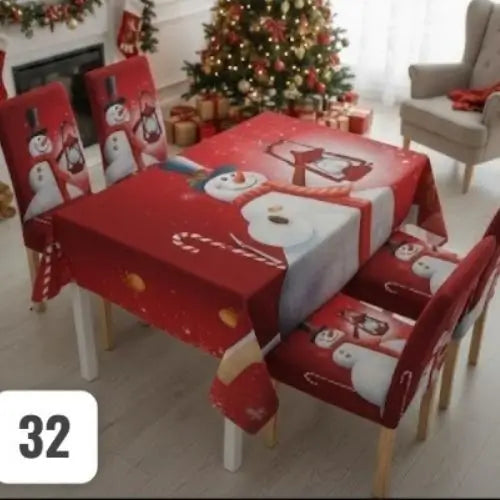 Set Navidad BrilloFest: 1 Mantel Lavable + 6 Forros Decorativos