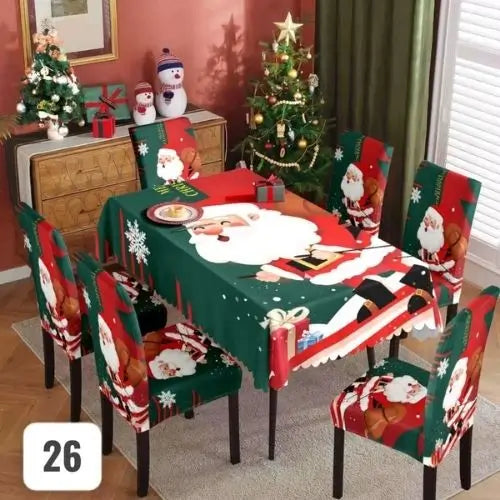 Set Navidad BrilloFest: 1 Mantel Lavable + 6 Forros Decorativos