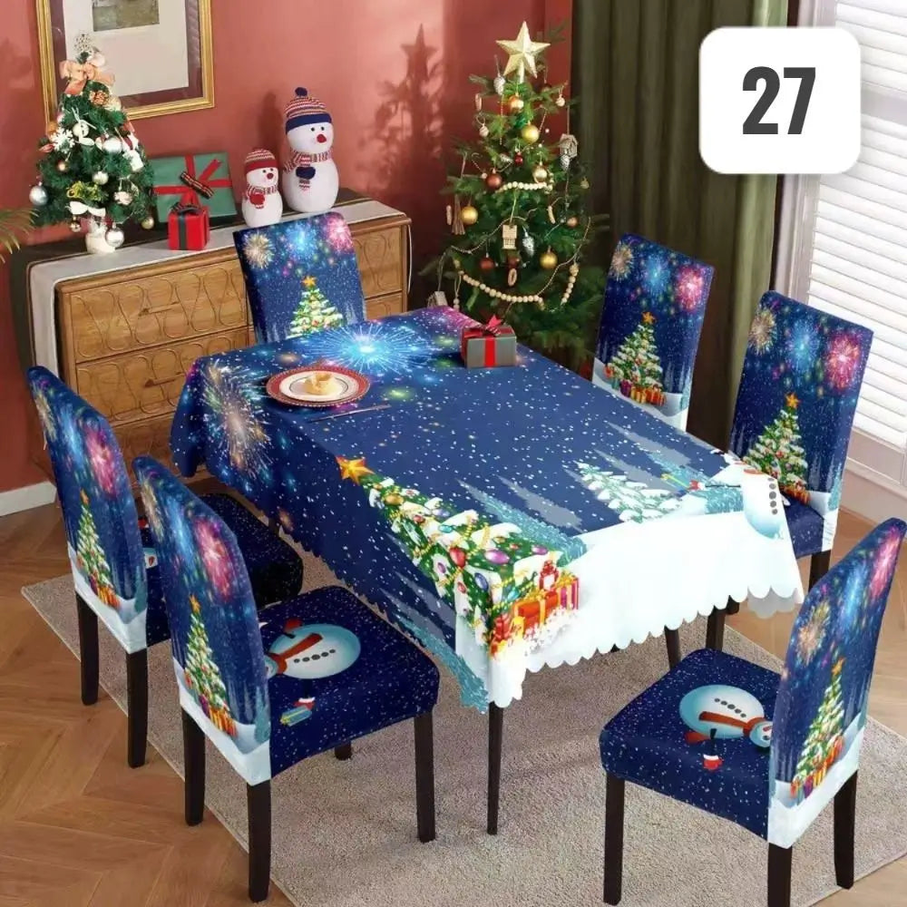Set Navidad BrilloFest: 1 Mantel Lavable + 6 Forros Decorativos