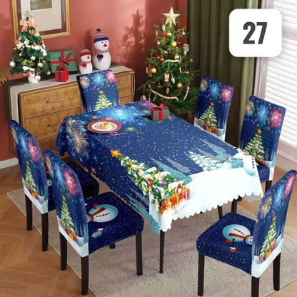 Set Navidad BrilloFest: 1 Mantel Lavable + 6 Forros Decorativos