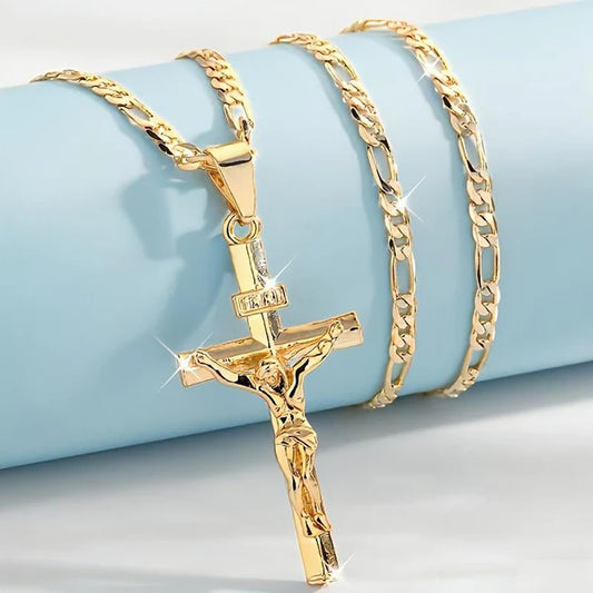 Collar Cruz Jesus Chapado en Oro 14k